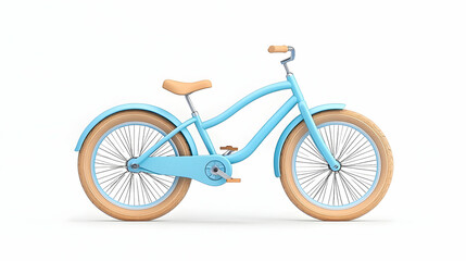 Fototapeta premium Light blue cruiser bicycle on white background, perfect for leisure, travel, or kids' activities.