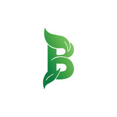 Green Leaf Letter B Logo Design _ A green letter " B " is on a white background.