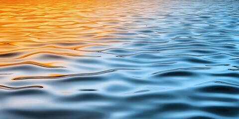 Tranquil Water Surface with Gentle Ripples Under Sunset Light and Atmospheric Color Gradient