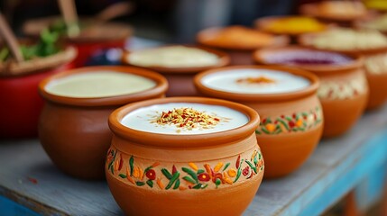 Delicious Indian Yogurt in Clay Pots Street Food
