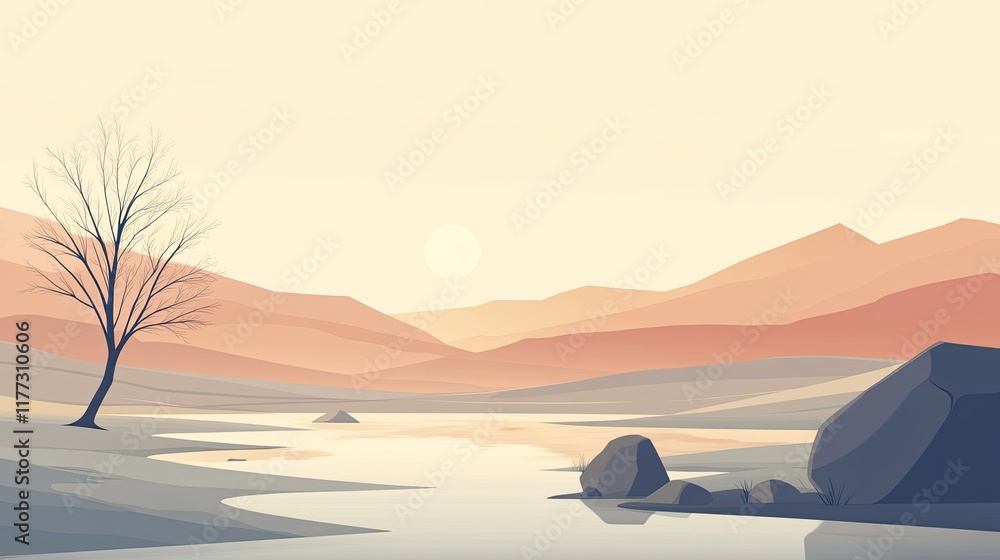 Poster modern flat vector design emphasizing simplicity, clean lines, and minimal elements in soft neutral 