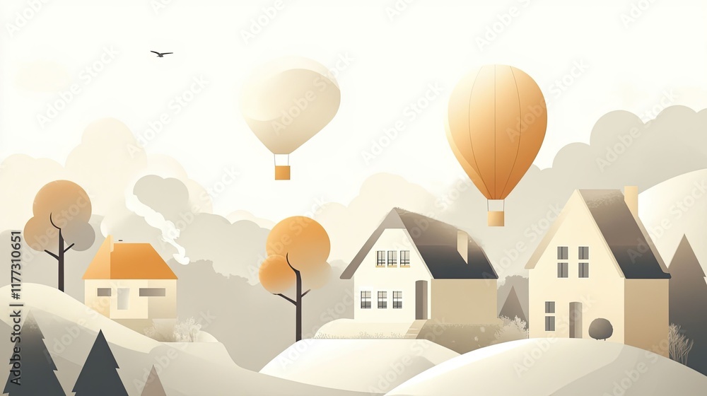 Poster modern flat vector design emphasizing simplicity, clean lines, and minimal elements in soft neutral 
