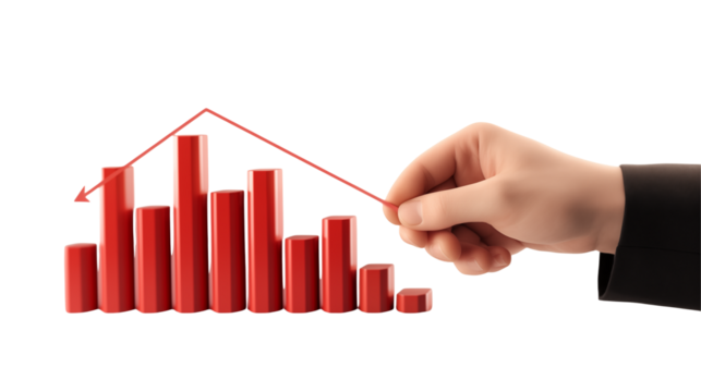 a red graph with arrows pointing upwards