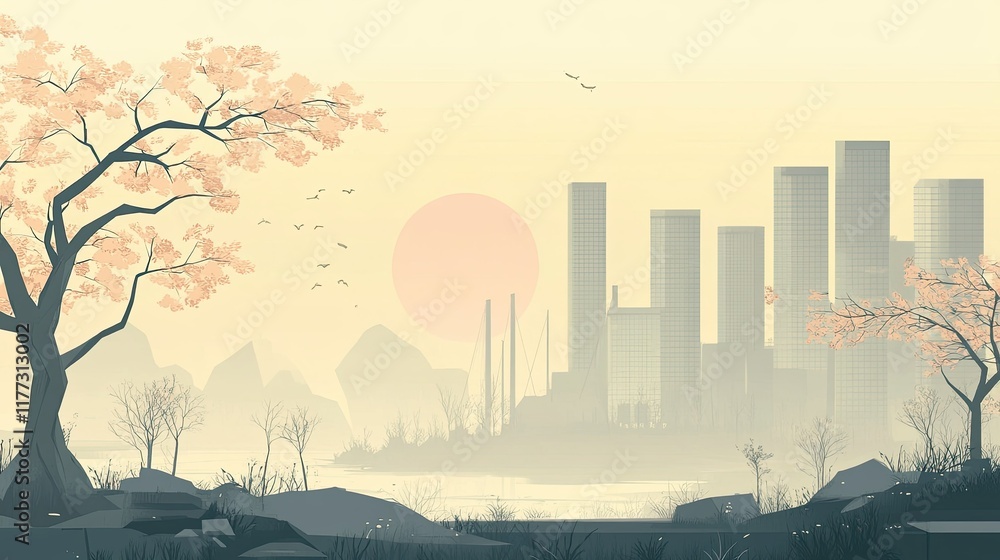 Poster modern flat vector design emphasizing simplicity, clean lines, and minimal elements in soft neutral 