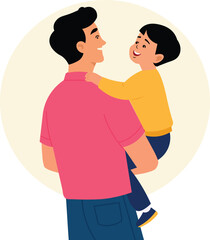  flat vector father holding his son in his.