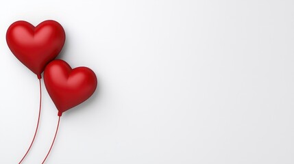 Two vibrant red heart-shaped balloons on a minimalistic white background.