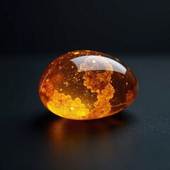 A small piece of amber isolated on a dark background, with a subtle gradient effect, mineral, geode