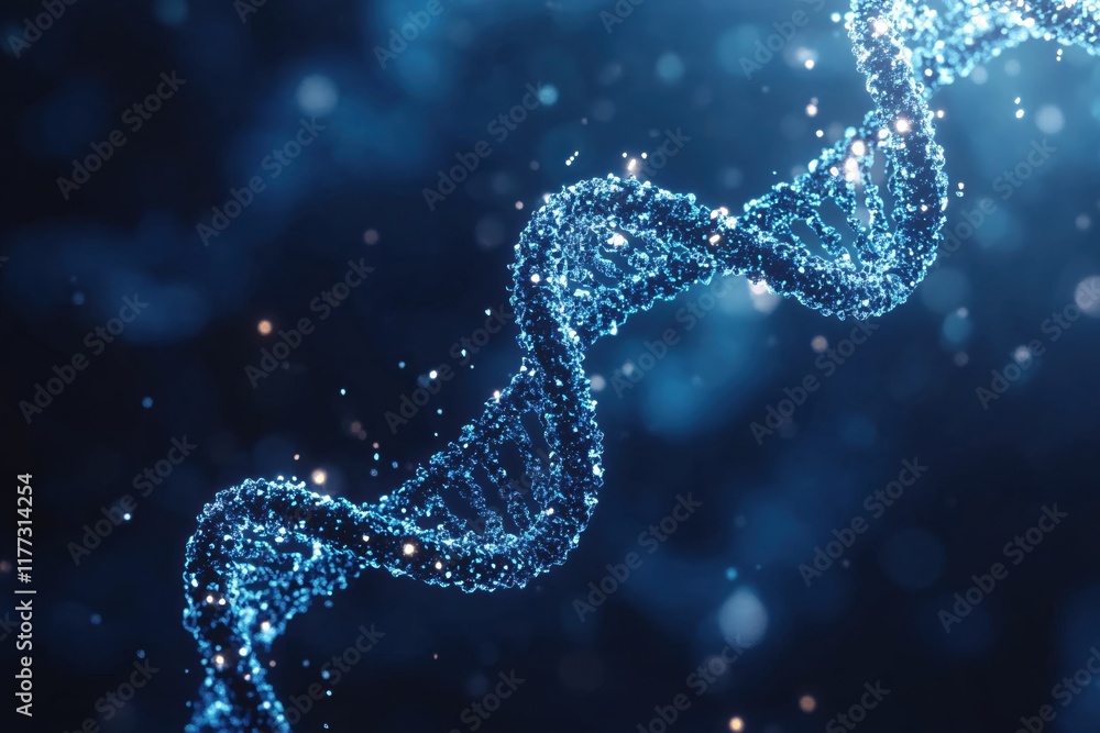 Aufkleber abstract representation of a blue dna double helix structure in a dark background