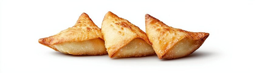 Delicious Golden Brown Fried Pastry Filled with Savory Mixture on White Background