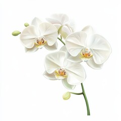 close-up of white orchid flowers on a green stem