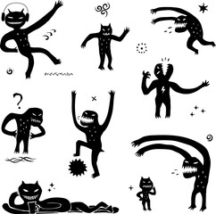 monsters silhouettes isolated cartoon collection , vector design element set