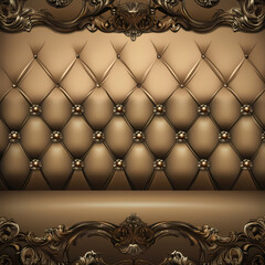 Elegant vintage upholstery with button tufting and ornate gold detailing in a luxurious interior setting. Generative AI