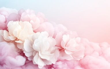 Obraz premium Soft Pink and White Peonies in Dreamy Pastel Smoke Background