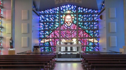 interior of church, stain glass window