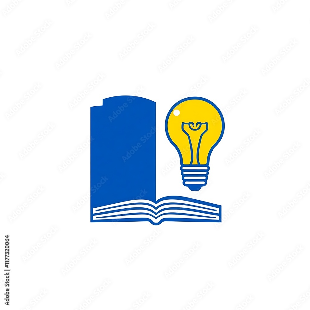 Poster book and lightbulb: a simple yet powerful icon, featuring an open book with a glowing lightbulb emer