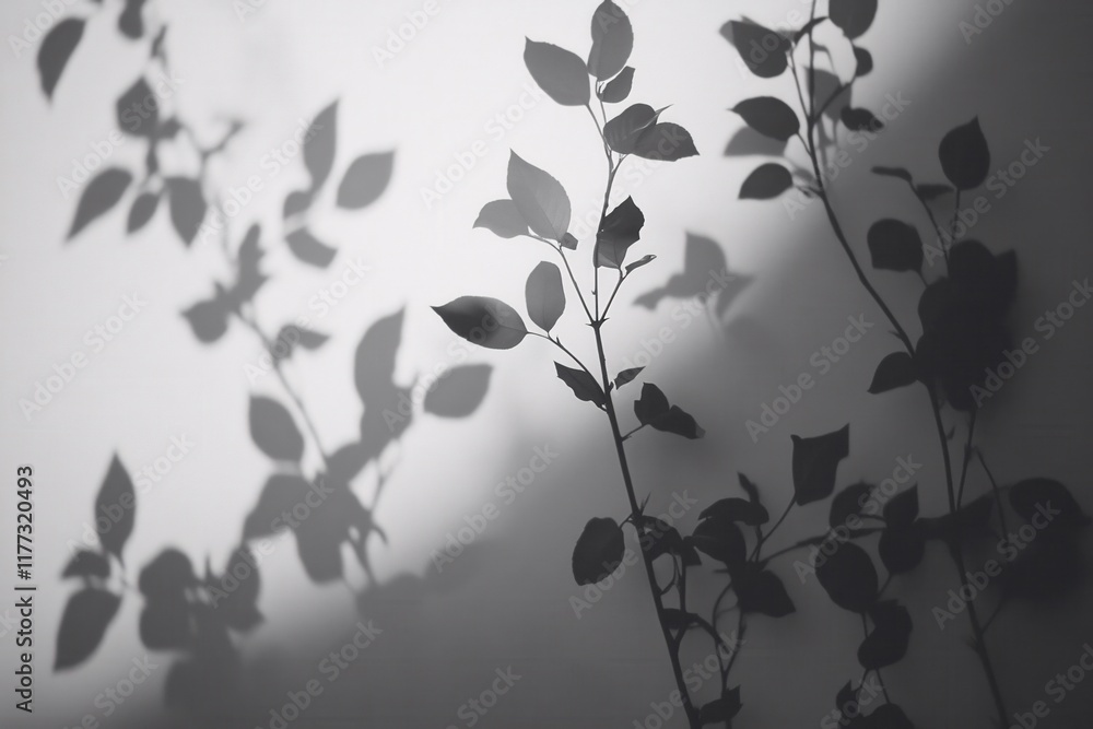 Poster elegant shadows of leaves cast on a soft background in monochrome aesthetic display