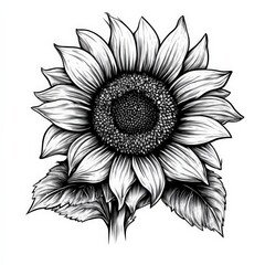 Fototapeta premium close up of a black and white drawing of a sunflower
