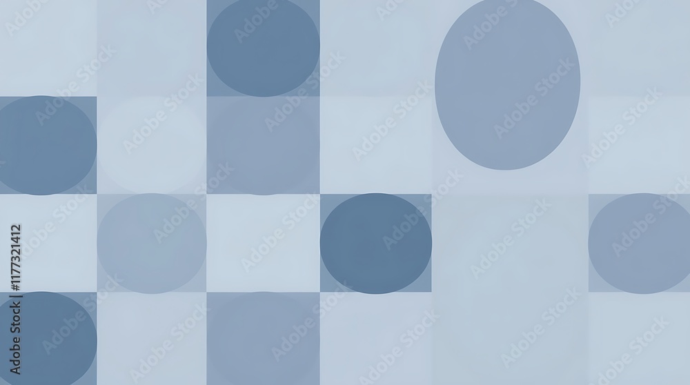 Poster serene blue geometry: abstract background of overlapping circles and squares in calming shades of bl