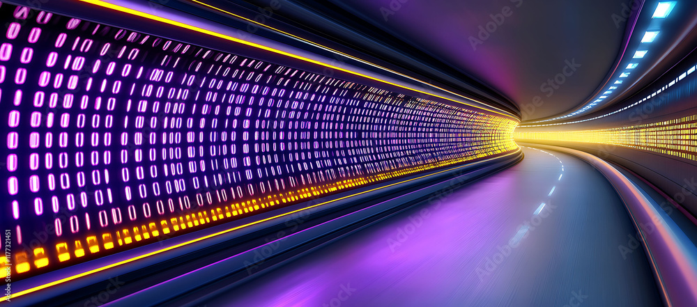 Poster digital data highway neon tunnel visualization