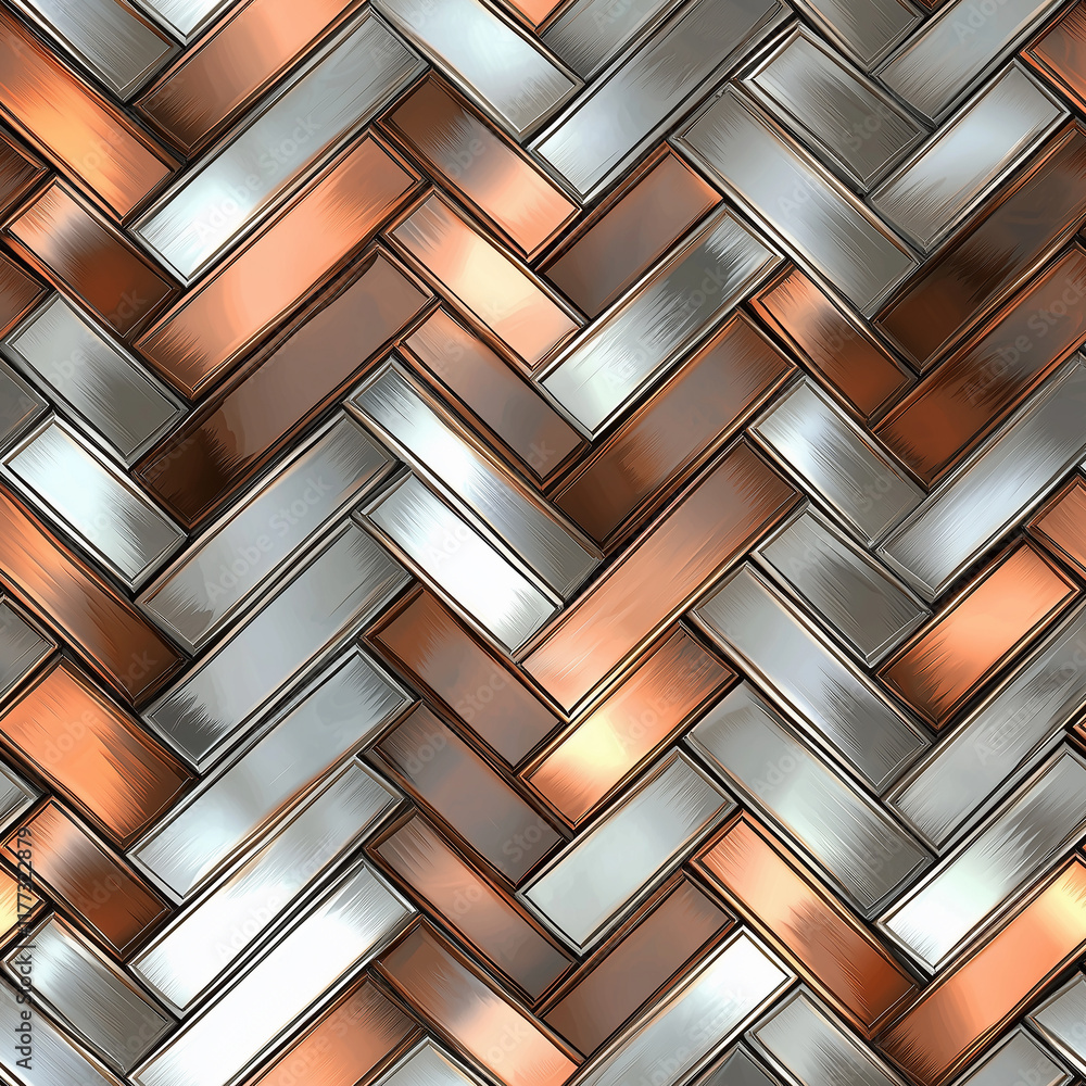Poster metallic woven pattern featuring a mix of copper and silver tones, creating a textured and reflectiv