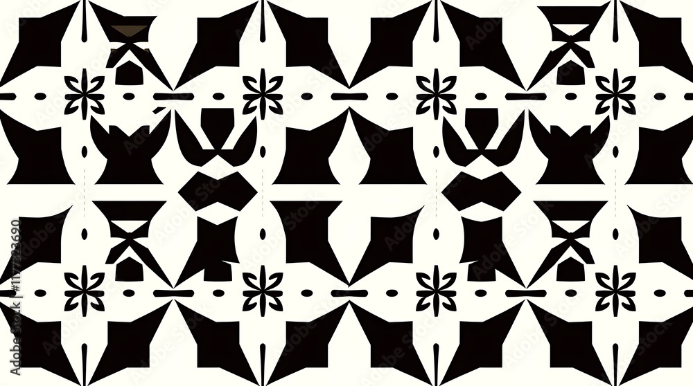 Poster abstract geometric black and white pattern: a mesmerizing, repeating pattern of sharp, angular shape