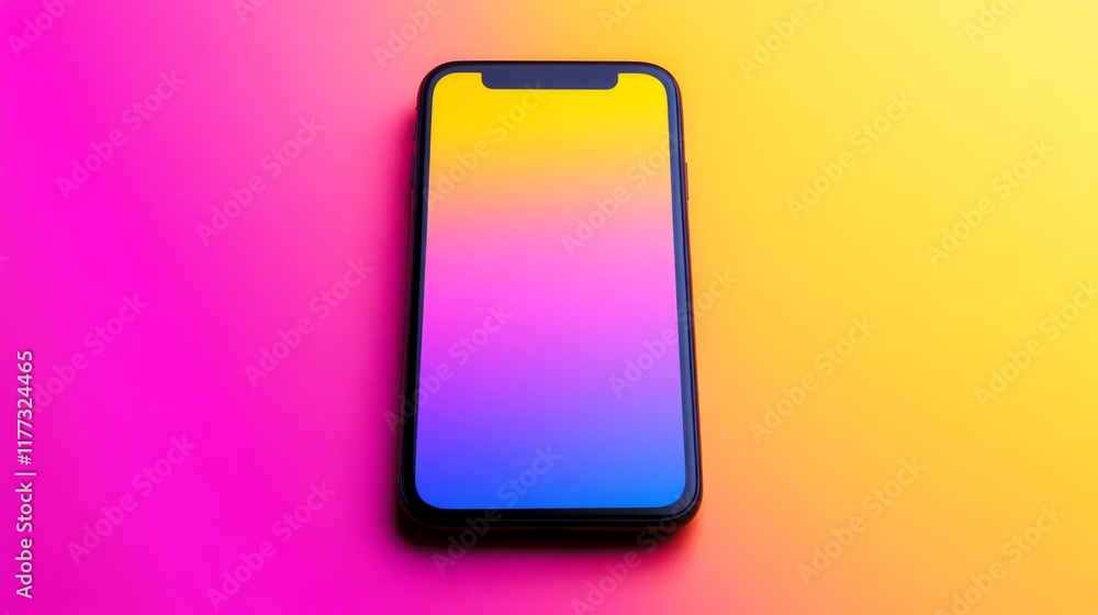 Poster abstract smartphone with vibrant colorful gradient background, emphasizing modern technology and cre