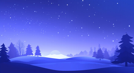 Fototapeta premium Dreamy Winter Night Scene with Starry Sky and Snow-Covered Landscape