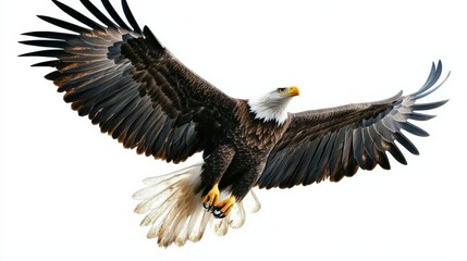 Fototapeta premium Bald eagle in flight against white background