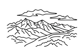  Mountain, landscape Line art flat vector illustration on white background.