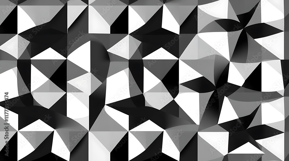 Poster abstract geometric pattern: a mesmerizing blend of black and white triangles creates a dynamic and c