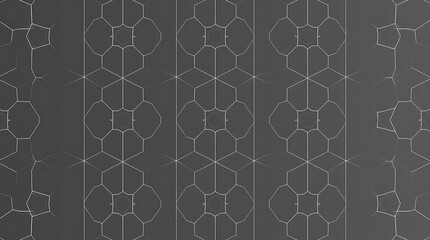 Abstract Geometric Pattern: Intricate and elegant, a grey background is adorned with a repeating geometric pattern of delicate white lines forming interconnected hexagonal shapes.