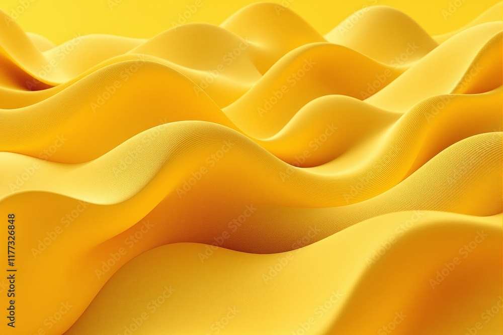 Poster abstract image of smooth yellow waves with flowing texture, minimalist design, bright yellow backgro