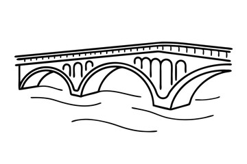 Bridge Line art flat vector illustration on white background.