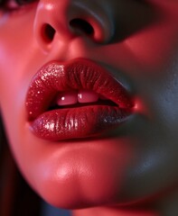 Close-Up of Glossy Lips With Sparkling Glitter Effect