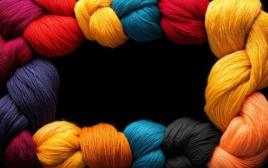 Colorful Yarn Balls Frame Knit Crochet Supplies Craft Background Texture