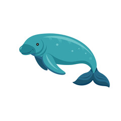 Dugong under water animal isolated flat vector illustration on white background.