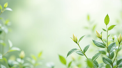 A serene image showcasing vibrant green leaves and delicate buds in soft, natural light.