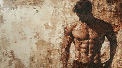 Enigmatic Earth - Abstract Human Torso with Jagged Lines and Minimalist Aesthetic, Mysterious Earthy Textures