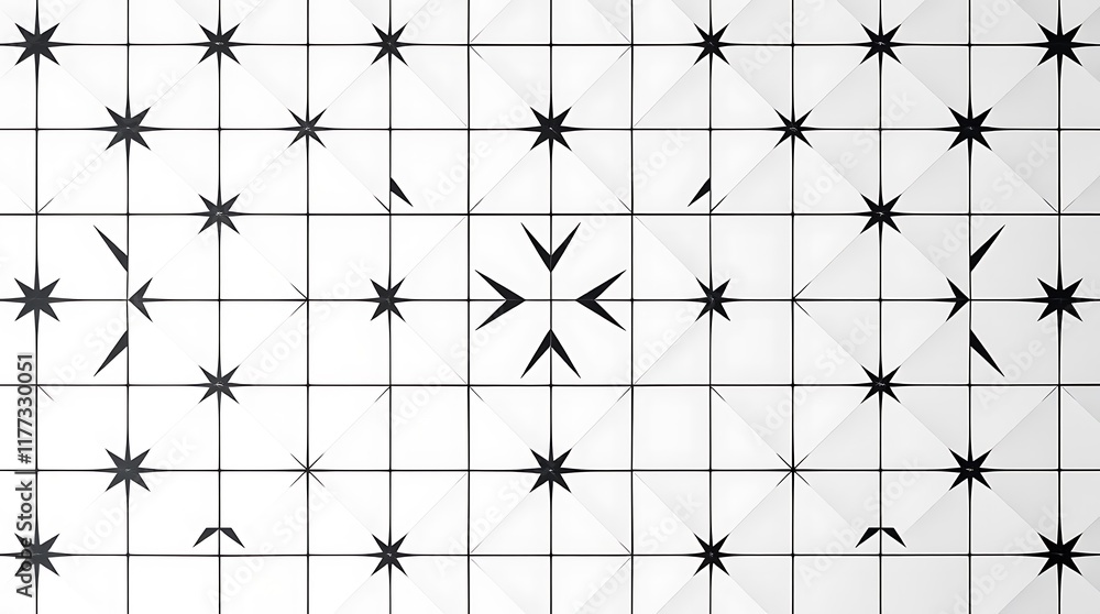 Poster geometric abstract pattern with black stars on white background