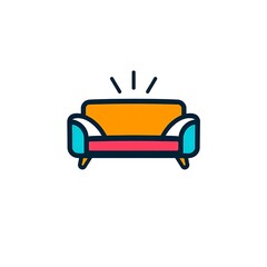 Cozy Comfort Icon: A cheerful and vibrant illustration of a comfy couch, perfect for representing relaxation, home, and comfort.  