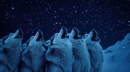 Sled Dogs Howling Together in a Snowy Landscape
