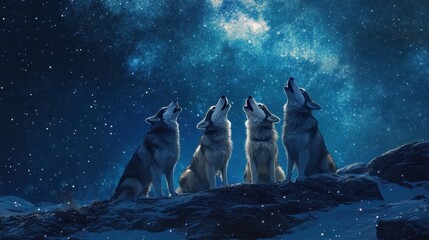 Howling Dogs Under Starry Sky