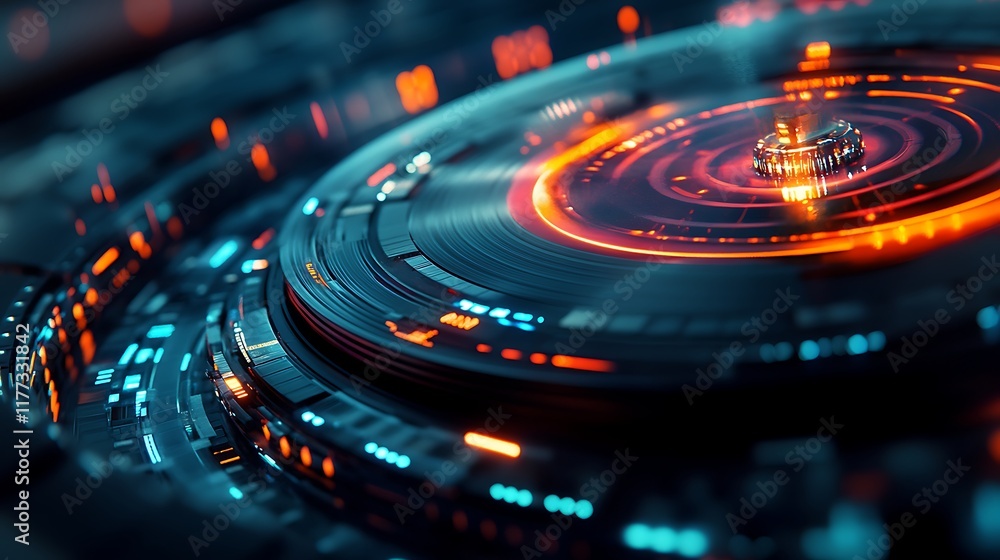 Poster abstract futuristic technology rotating disk design
