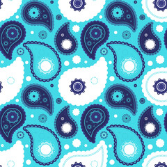 Vibrant teal and navy paisley pattern.  Perfect for textiles, fashion, or website backgrounds.  This eye-catching design offers a stylish and sophisticated aesthetic.