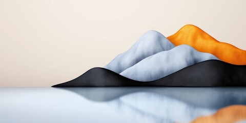 Abstract Mountain Landscape with Smooth Curves and Soft Colors in Calm Water Reflection