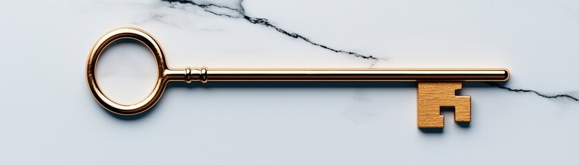 Elegant Vintage Key on Marble Background with a Minimalist Aesthetic for Home Decor Inspiration