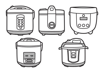 black and white vector image collection, kitchen utensils, rice cooker