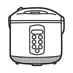 black and white vector image, line art, kitchen utensils, rice cooker