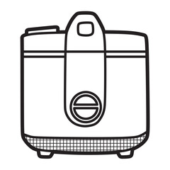 black and white vector image, line art, kitchen utensils, simple rice cooker