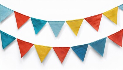 Fototapeta premium Bright Multicolored Triangular Fabric Bunting Garland for Party Decorations, Festivals, Birthdays, or Outdoor Celebrations